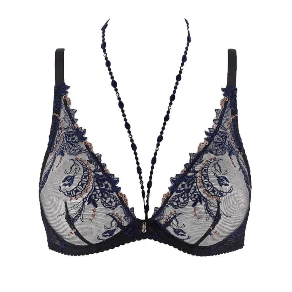 NWT $289 Aubade Amour Precieux Plunge Bra Cosmic Blue 36C Without Necklace New - Picture 9 of 16